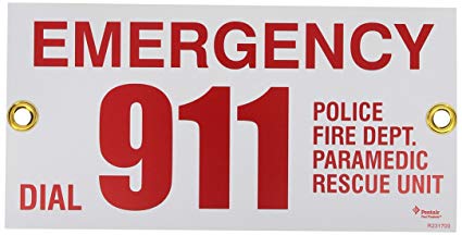 Pentair sign "911" 6pk 6 x 12 - 1 color - r231700